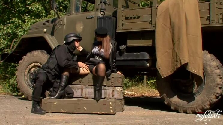 Blonde MILF Dominno Takes Big Cock Outside - Stockings & Tits