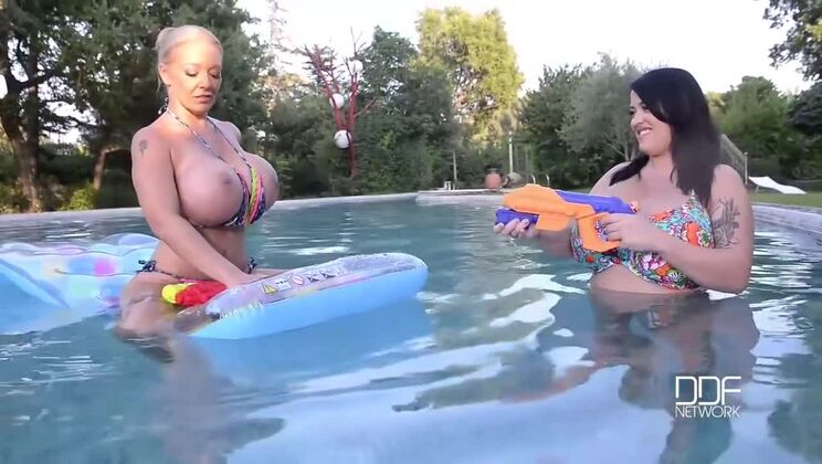 Leanne Crow and Delz Angel - Huge Tits Pool Party