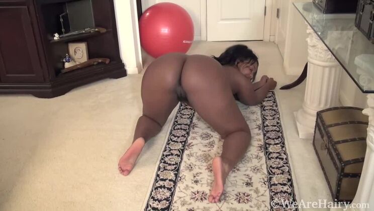Ebony MILF Bobbie Rains Strips & Fingers Her Hairy Pussy