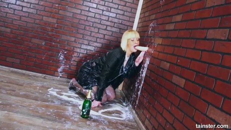 Cum Soaked Blonde in Leather and Lingerie Solo