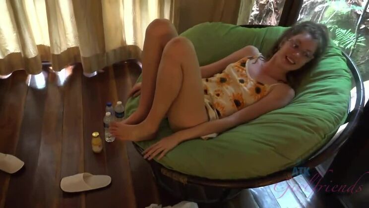 Girlfriend Elena Koshka can’t resist sucking outside - Small tits fun