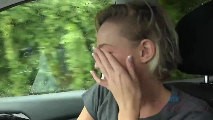 Shaved Blonde Emma Hix in Outdoor Car Adventure