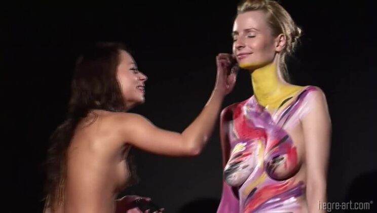 Redhead and Brunette Body Painting