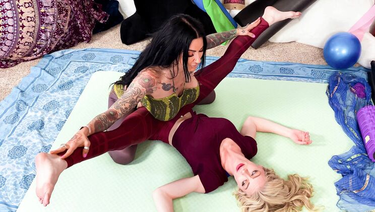 Cunnilingus Yoga with Big Titted Lesbians
