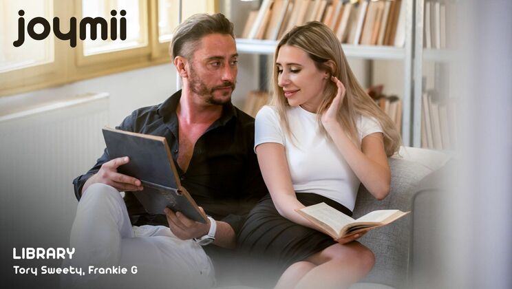 Frankie G gets deepthroat from shaved blonde in library