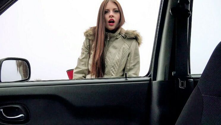 Car Blowjob with a Sexy Brunette