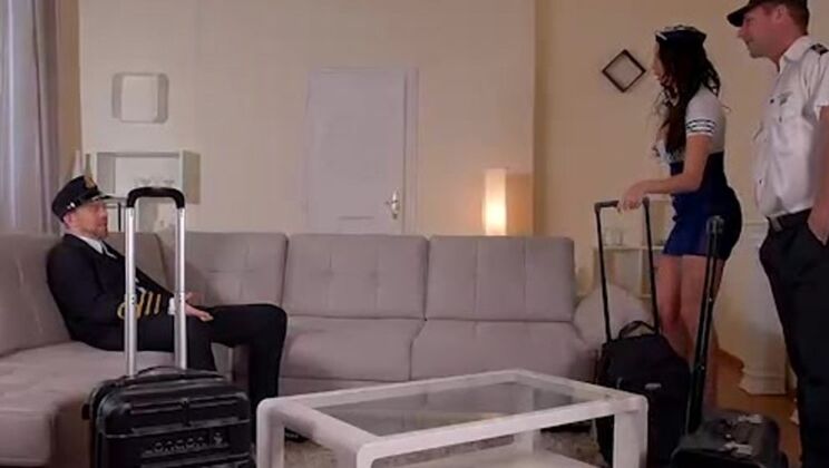 Stewardess Gets Gaped and DP'd by 2 Pilots