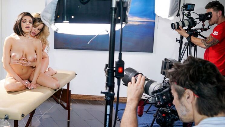 Blonde & Brunette Lesbians with Sexy Big Tits