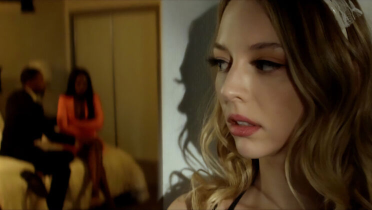 Lesbian Maid Gets FFM Threesome