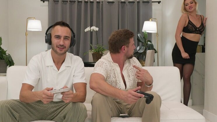 Double Penetration Blowjob and Rough Sex with Blonde Cherry Kiss and Hung Neighbours GP3119