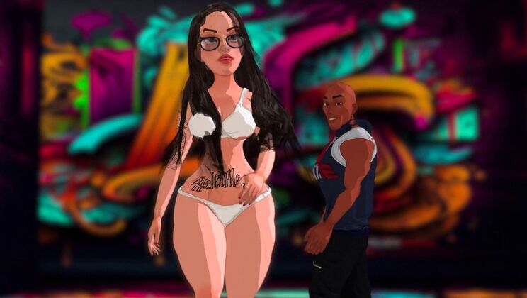 Interracial Hot Sex with Tattooed Black Girl, Big Cock and Handjob