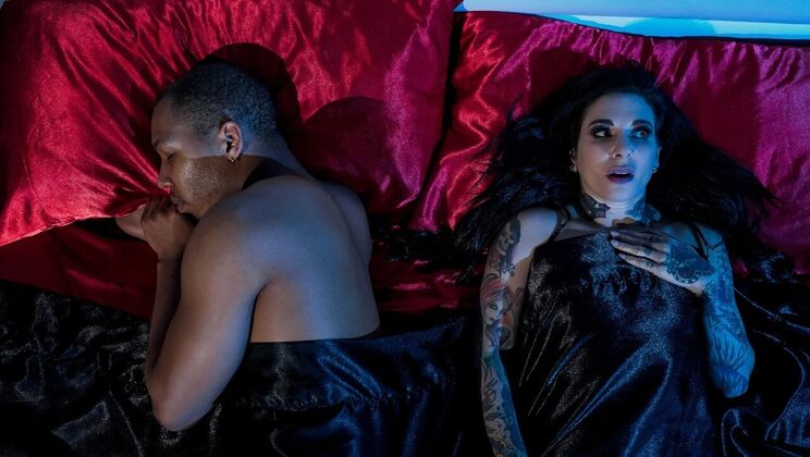 Cumshot cleanup after facial on tattooed pierced slut