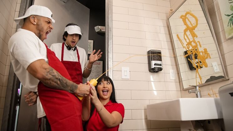 Public Risk: Big Natural Tits Employee Fucks Customer in Back Room