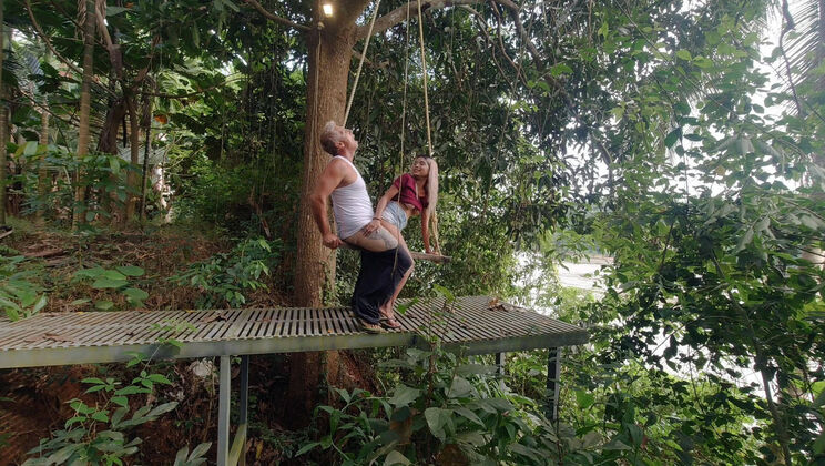 Reverse Cowgirl Anal on a Swing Outdoors